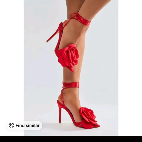 Elegant Red Floral Women's Heels - Picture 2 of 5